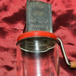 Vintage Androck Nut Meat Chopper with Red Lid-6” tall- era 40s/50s- farmhouse